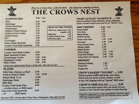 crows nest menu